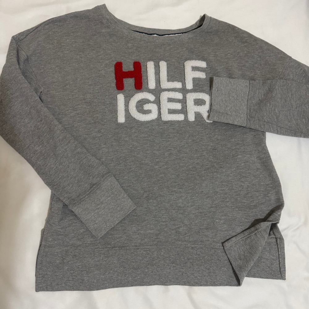 Tommy Hilfiger Womens Gray Chenille Logo Sweatshirt S R85S494 French Terry